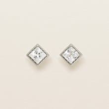 【Second Earrings】 鉑金立方氧化鋯方形切割耳環