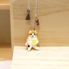 Brown Tabby cat drinking beer necklace - Kanpai collection, Brown cat necklace