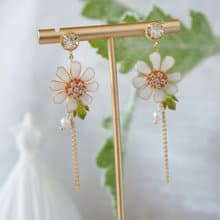 【白色秋英花】手工原創耳飾銅線樹脂 水晶花 新娘 節日禮物