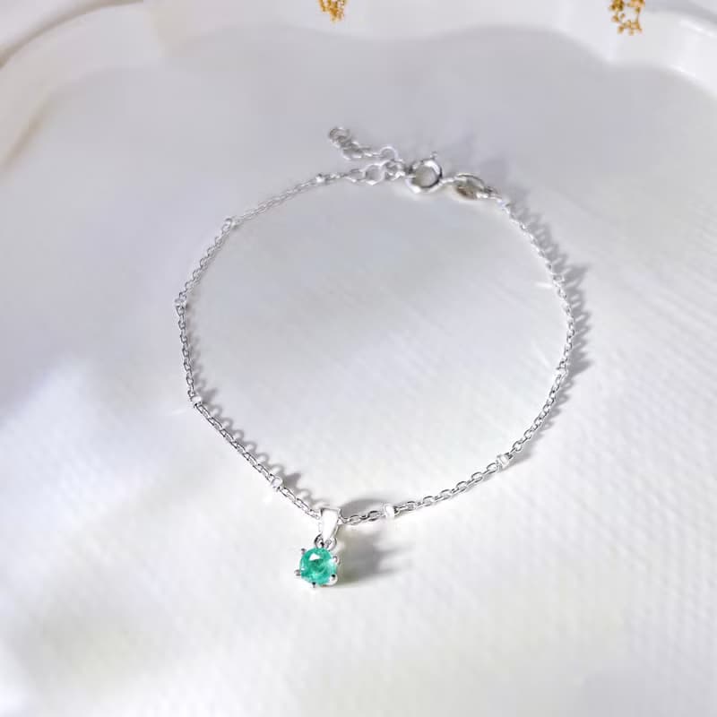 藏綠 | 祖母綠 單鑽爪鑲 項鍊 手鍊 五月生日石 智慧 安神元氣