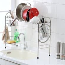 不鏽鋼跨海大橋　加高款　大全配附獨特可調式盤架、筷子籃、砧板架、鍋蓋架、洗碗精架　廚房收納碗盤架　水槽籃　廚房置物架