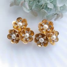 Vintage Jewelry 西洋古董飾品 KRAMER 三朵盛開小花 夾式耳環
