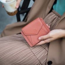 Daily (Coral) : Mini wallet, short wallet, cow leather, Orange-Brown