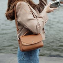 Megan (Tan):  Crossbody bag, Cow leather, Brown, Light weight, Mini bag