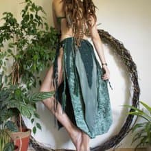 Long dark green split skirt, tie skirt, tribal style festival costume