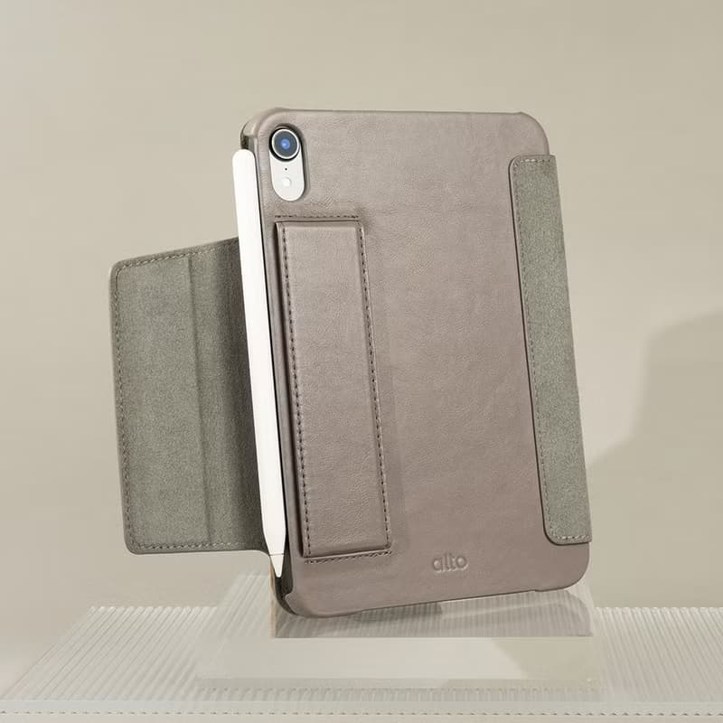iPad mini 書本式皮革保護套 - 礫石灰
