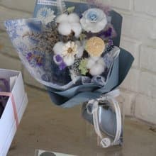 【藍色系棉花索拉花束】生日送禮/祝賀花禮/永生花