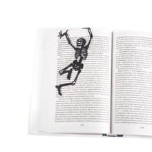 Black Metal Happy Skeleton Bookmark, Small Bookish Gift for Horror-Loving Reader