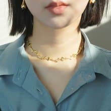 (925 Sterling Silver) Flower chain choker necklace_Gold