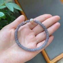天然煙紫和田玉手鏈 煙紫直切手鏈點綴925銀珍珠 6mm文玩手串煙紫