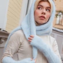 Angora knitted kerchief. Triangle fluffy scarf