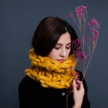 【盲藤手作-川】粗線100%純羊毛編織圍脖/薑黃