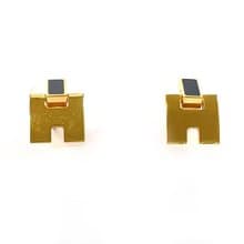 【日本直送 中古美品】エルメス HERMES ピアス アイリーン Hロゴ メタル ゴールド/ブラック アクセサリー 保存箱付き