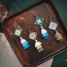 刺繡耳環 | 耳夾 / 耳勾 - 花磚耳環 | 全四款