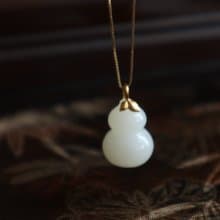 天然羊脂玉葫蘆和田玉吊墜項鏈一級白脂份好18k金鑲嵌葫蘆吊墜