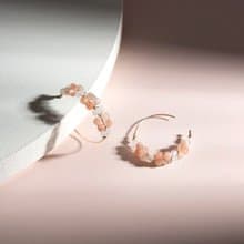 橙月光石月光石手工繞線14K包金C型耳環 禮物