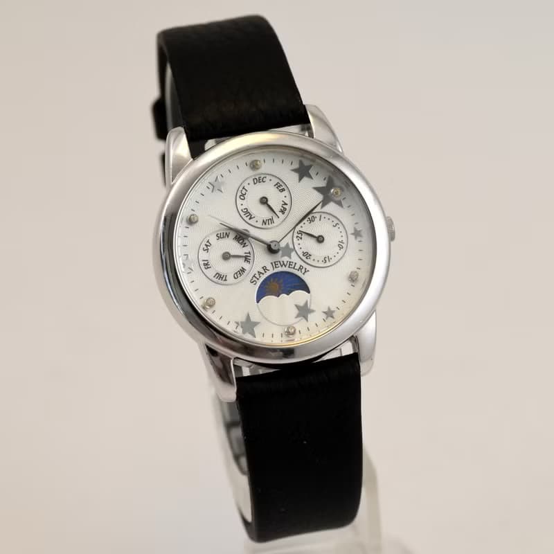 STAR JEWELRY スターリング シルバー 925 ケース 33mm ユニセックス メンズ クォーツ トリプルカレンダー 腕時計 手錶