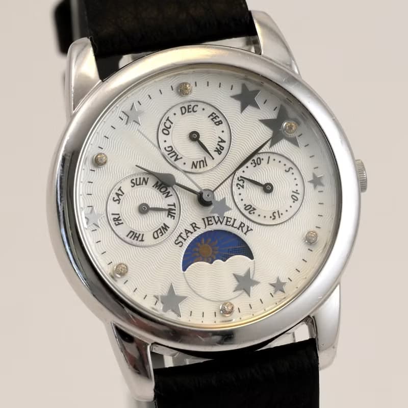 STAR JEWELRY スターリング シルバー 925 ケース 33mm ユニセックス メンズ クォーツ トリプルカレンダー 腕時計 手錶
