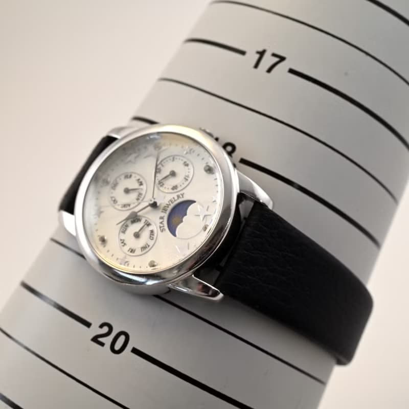 STAR JEWELRY スターリング シルバー 925 ケース 33mm ユニセックス メンズ クォーツ トリプルカレンダー 腕時計 手錶