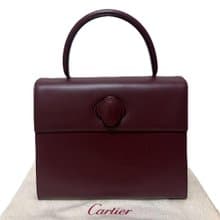 本物 Cartier カルティエ ハンドバッグ トップハンドル マストライン レザー ボルドー 美品 中古
