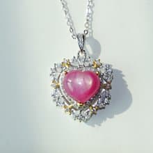 Necklace and Pendant Natural Ruby 7 Cts. Sterling Silver 925.