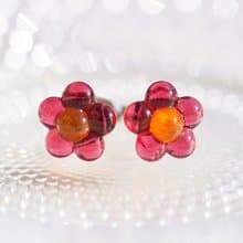花咲くガラス(はなはな【ピンク】)チタンピアス/イヤリング【金具選べます】【受注制作】