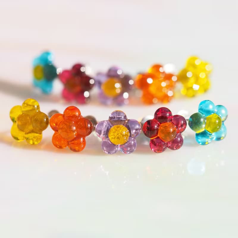 花咲くガラス(はなはな【ピンク】)チタンピアス/イヤリング【金具選べます】【受注制作】