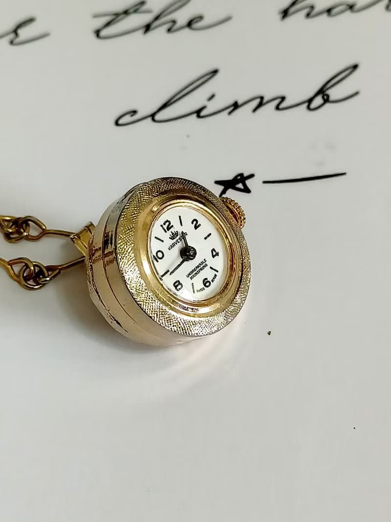 vintage jewelry MARVESTER 古董 霧金球型機械錶 項鍊