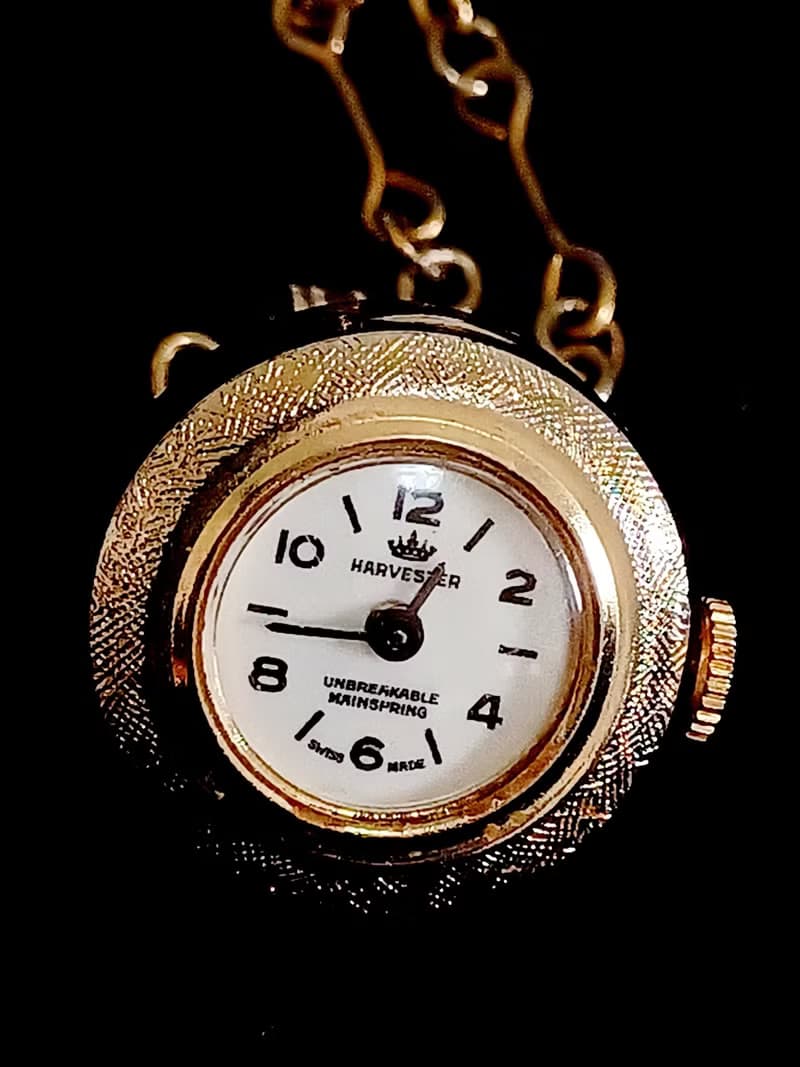 vintage jewelry MARVESTER 古董 霧金球型機械錶 項鍊