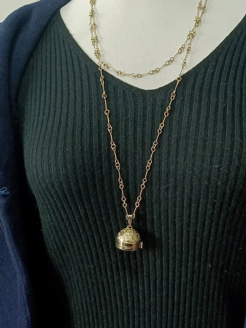 vintage jewelry MARVESTER 古董 霧金球型機械錶 項鍊