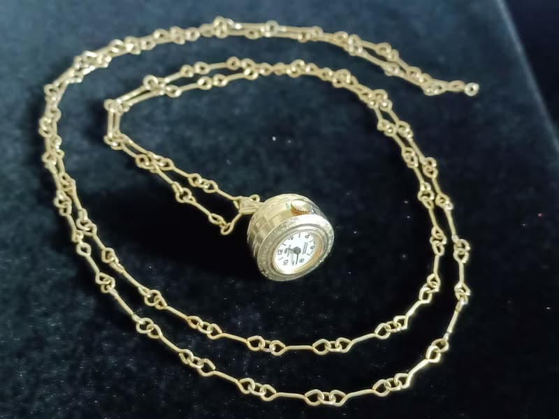 vintage jewelry MARVESTER 古董 霧金球型機械錶 項鍊