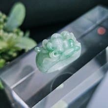 招財|立體細糯冰藍蓮花寬版戒圈|緬甸A貨翡翠戒指#14