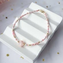 【粉玫】天然粉貝母玫瑰 粉澳寶 14K包金設計款手鍊