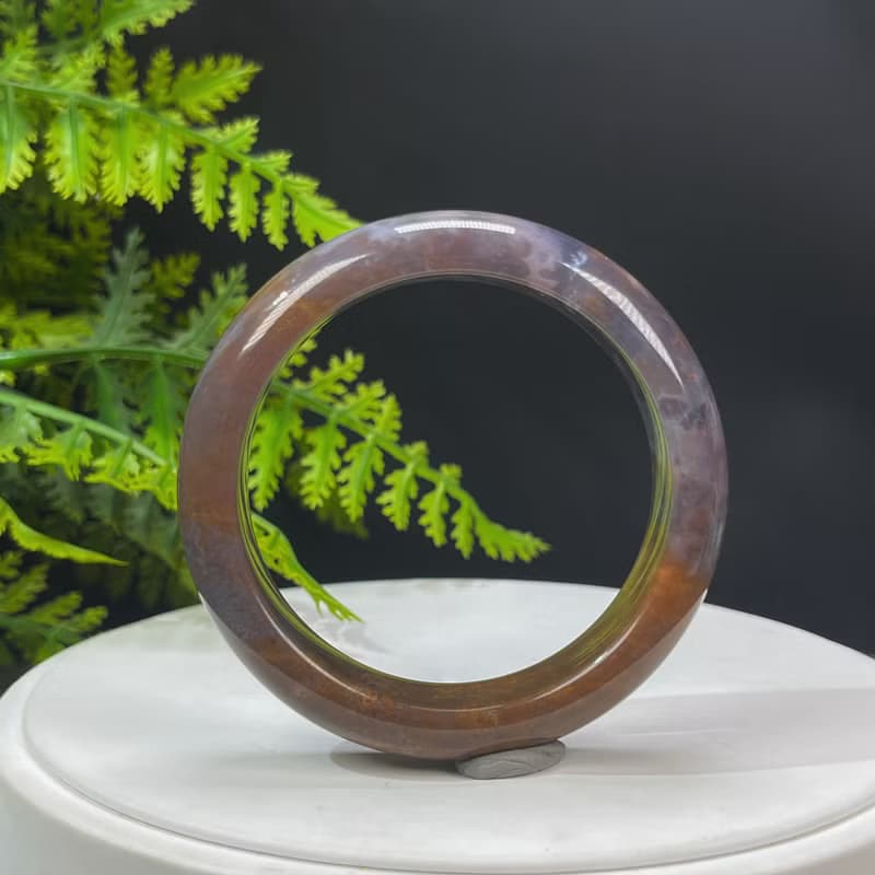海洋碧玉手镯 55MM 玉化老料高瓷玉化 糖紫雙色玉髓手環 清新活潑