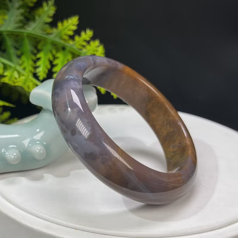 海洋碧玉手镯 55MM 玉化老料高瓷玉化 糖紫雙色玉髓手環 清新活潑