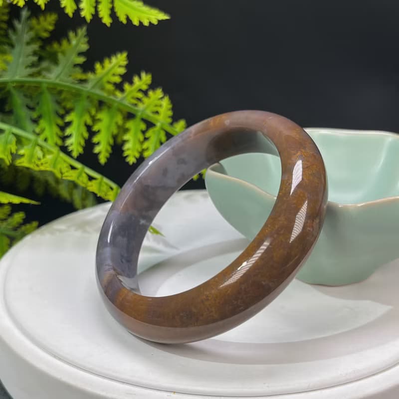 海洋碧玉手镯 55MM 玉化老料高瓷玉化 糖紫雙色玉髓手環 清新活潑