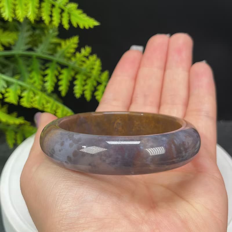 海洋碧玉手镯 55MM 玉化老料高瓷玉化 糖紫雙色玉髓手環 清新活潑