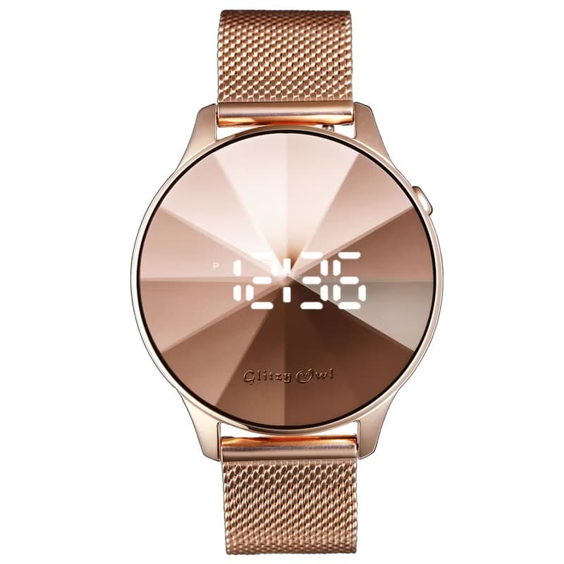 THE DIAMOND系列 - LED玫瑰金色不鏽鋼手錶