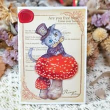 蘑菇貓─手繪日製動物療癒防水貼紙/小卡片/行李箱/筆電