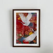 色打掛からつくるアートパネル　vintage 刺繍着物 和モダン 和風インテリア プレゼント 鶴 結婚祝 新築祝 長寿祝 縁起物 額装インテリア　額装96