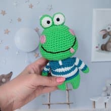 Funny frog toy, crocheted frog, soft frog toy