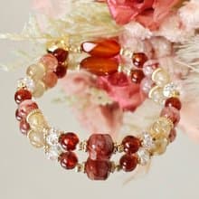 花語-開運/紅膠花/鈦晶/橙石榴/白水晶/紅瑪瑙/豐盛/好運水晶手鍊