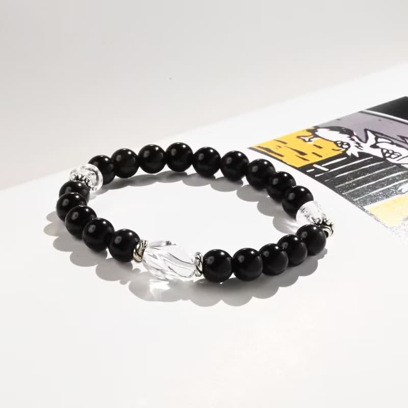 暗放光芒-黑曜石*白水晶兒童純銀手鍊/手工串珠