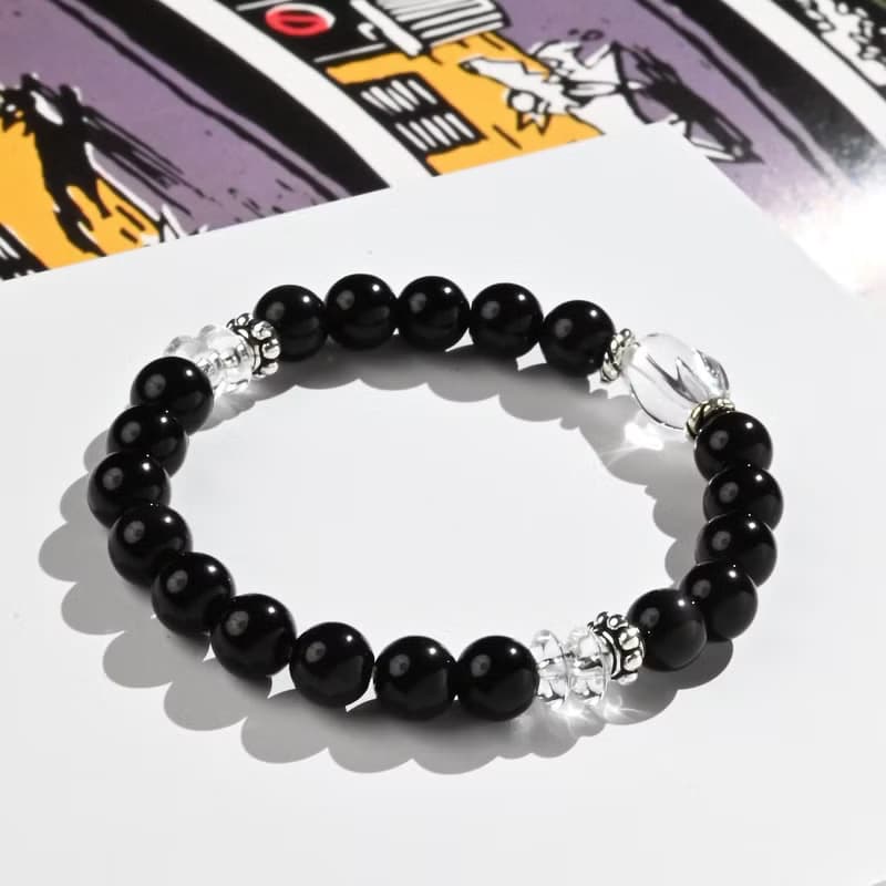 暗放光芒-黑曜石*白水晶兒童純銀手鍊/手工串珠