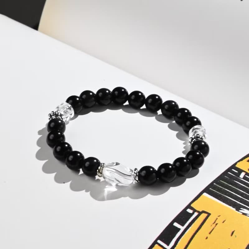 暗放光芒-黑曜石*白水晶兒童純銀手鍊/手工串珠