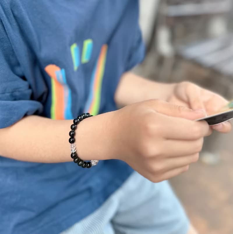 暗放光芒-黑曜石*白水晶兒童純銀手鍊/手工串珠