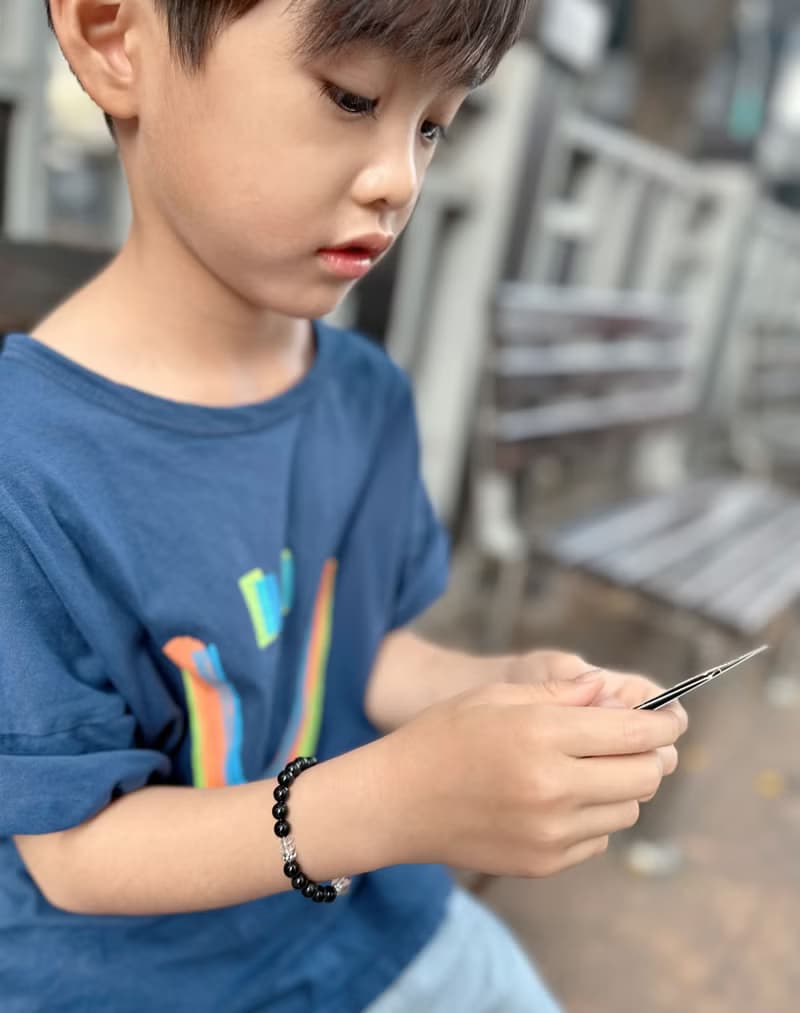 暗放光芒-黑曜石*白水晶兒童純銀手鍊/手工串珠