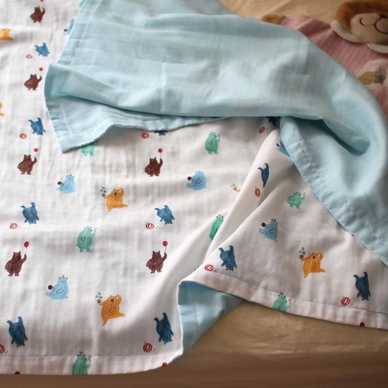teddy bear baby cotton muslin gauze blanket, 新生兒 出産祝い, 布  ブランケッ Made in korea