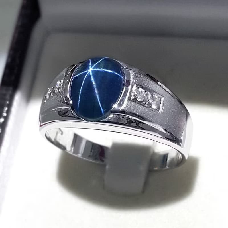 3.30 ct Natural star blue sapphier ring silver sterling size 7.0 free resize
