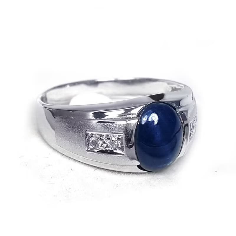 3.30 ct Natural star blue sapphier ring silver sterling size 7.0 free resize